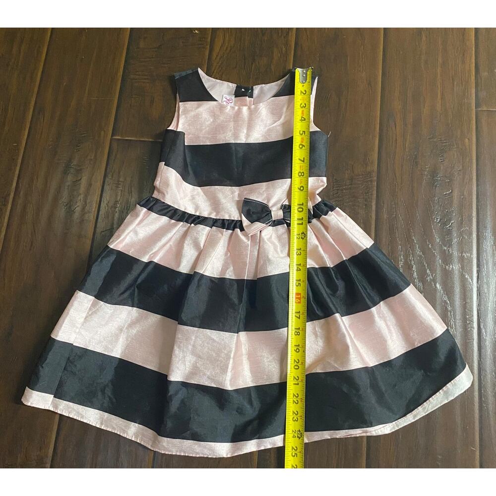 Reina Girls Pink Black Stripe Formal Party Dress Size 7 Pre Owned